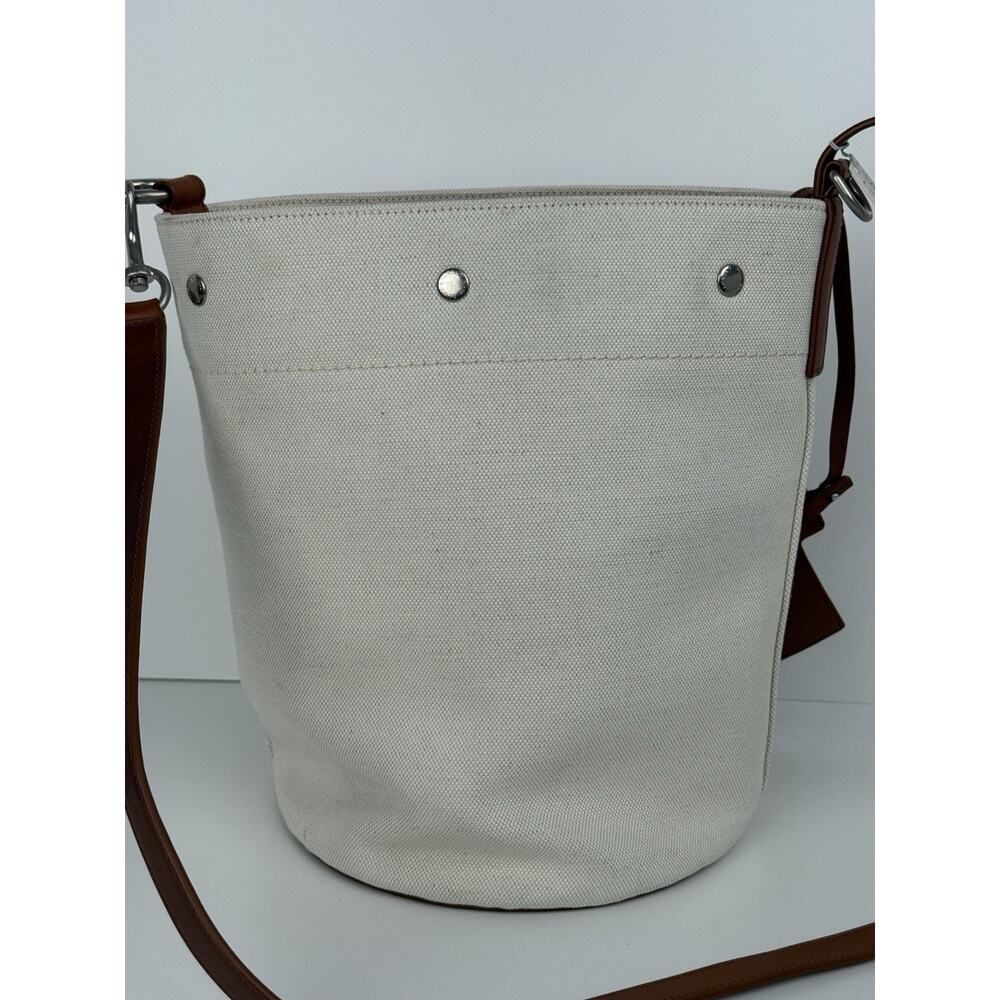 Saint Laurent Rive Gauche Linen Leather Women’s Bucket Bag in Beige - Picture 11 of 16